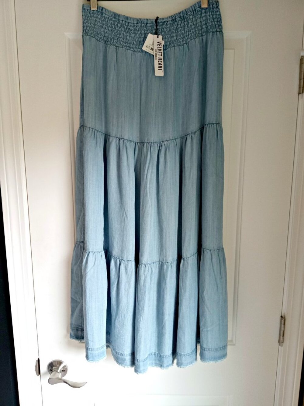 NEW! BOHO SMOCK WAIST RAW HEM MAXI SKIRT